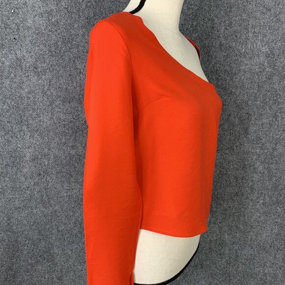 Line Dot Red Crop Top Women XS Long Sleeve Asymmetrical Neckline Side Zipper - Picture 8 of 12